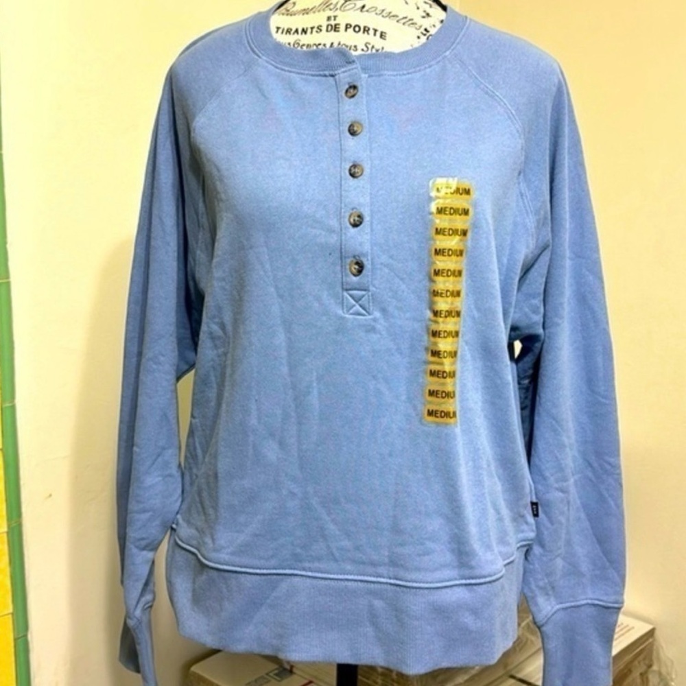 GAP Women’s Henley Crew Sweatshirt Medium Blue NWT